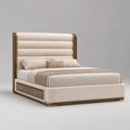 Letto matrimoniale contenitore rettangolare beige e noce con testiera imbottita e 2 cassetti laterali, per materasso 160 × 200 cm, dimensioni 180 × 220 × 155 cm