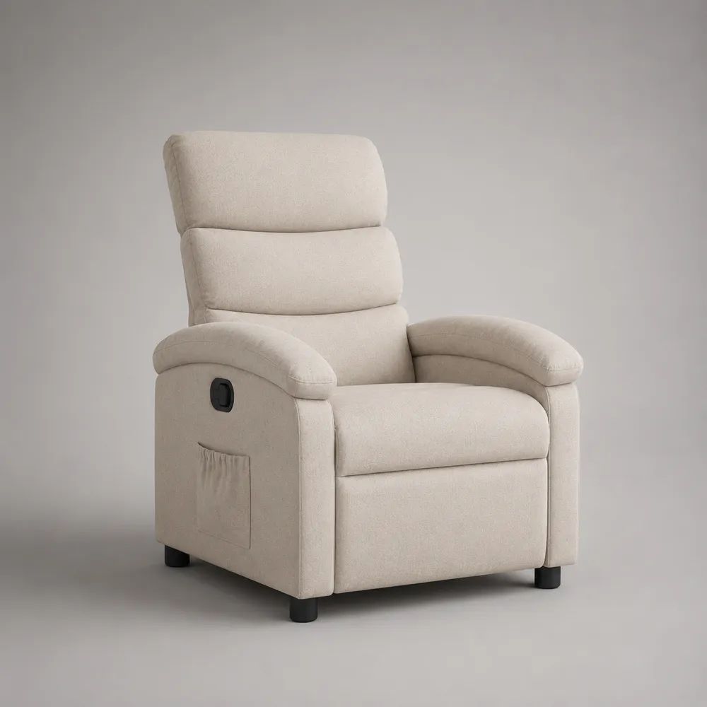 Poltrona reclinabile manuale in tessuto beige chiaro con schienale alto, 90 x 92 x 105 cm