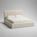 Letto matrimoniale contenitore 160 x 200 cm in bouclé di poliestere bianco crema con testiera e pediera imbottite