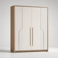 Armadio guardaroba rettangolare a 4 ante in legno e metallo, avorio e rovere chiaro, 180 × 55 × 210 cm