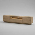 Mobile TV basso in legno impiallacciato, 2 ante, 1 cassetto e vano aperto, 180 x 40 x 55 cm, rovere naturale