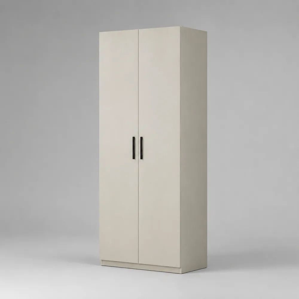 Armadio guardaroba rettangolare a 2 ante in truciolare melaminico bianco con maniglie nere, 80 x 50 x 180 cm