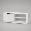 Mobile TV basso rettangolare in legno bianco con 1 anta, 2 vani aperti e passacavi, 120 × 40 × 60 cm