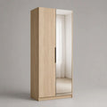 Armadio guardaroba rettangolare a 2 ante con specchio in pannello truciolare melaminico, rovere chiaro, 80 × 50 × 180 cm