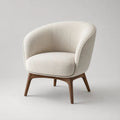 Poltrona imbottita in tessuto bouclé con schienale curvo e gambe in legno, panna e marrone, 76 x 75 x 78 cm