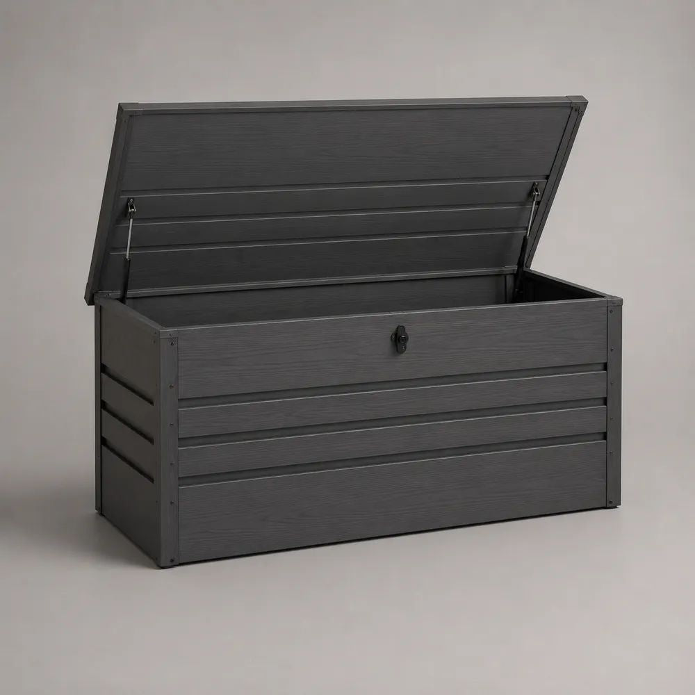 Baule da giardino in acciaio zincato antracite da 400 L, 120 x 60 x 63 cm