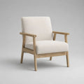 Poltrona imbottita crema in poliestere con struttura in frassino massello, finitura rovere naturale, 72 x 78 x 84 cm