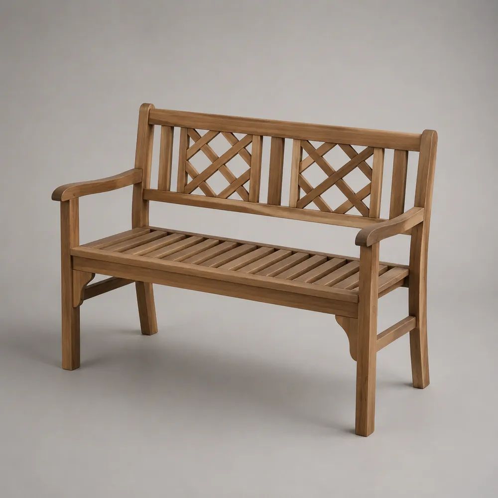 Panca da giardino a 2 posti in legno massello di teak marrone naturale, 120 × 62 × 90 cm