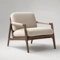 Poltrona lounge in tessuto bouclé e legno massello, crema e marrone noce, 78 × 82 × 80 cm