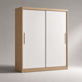 Armadio guardaroba rettangolare in truciolare melaminico con 2 ante scorrevoli, bianco e rovere chiaro, 120 x 55 x 180 cm