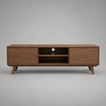 Mobile porta TV in MDF impiallacciato noce con 2 ante, 2 vani aperti e passacavi, marrone noce, 150 x 40 x 55 cm