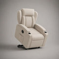 Poltrona relax alzapersona elettrica in similpelle beige con poggiapiedi e 2 portabicchieri, 84 x 92 x 108 cm