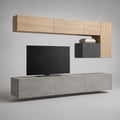 Parete attrezzata TV sospesa a 3 elementi in pannello truciolare, rovere naturale, grigio cemento e antracite, 240 x 42 x 190 cm