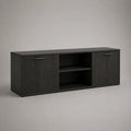 Mobile TV rettangolare in truciolare melaminico nero con 2 ante e 2 vani aperti, 160 x 40 x 60 cm