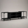 Mobile TV basso in acciaio nero con 4 vani e 2 ripiani laterali, 180 x 40 x 70 cm