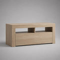 Mobile TV basso in truciolare melaminico rovere chiaro con vano chiuso e 2 vani aperti, 120 x 40 x 55 cm