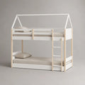 Letto a castello per bambini in legno 90 x 200 cm, bianco e naturale, con struttura a casetta e scala