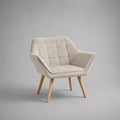 Poltrona lounge imbottita in velluto di poliestere con braccioli e gambe in legno, beige chiaro, 75 x 73 x 80 cm