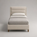 Letto singolo contenitore 90 x 200 cm in tessuto beige con testiera imbottita, 105 x 215 x 120 cm