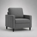 Poltrona monoposto in poliestere grigio con braccioli e piedini neri, 80 x 82 x 84 cm